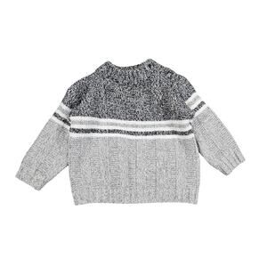 B.T. KIDS BABY SWEATER – SIZE 6–9 MONTHS – GRAY COLORBLOCK – STRIPED KNIT
